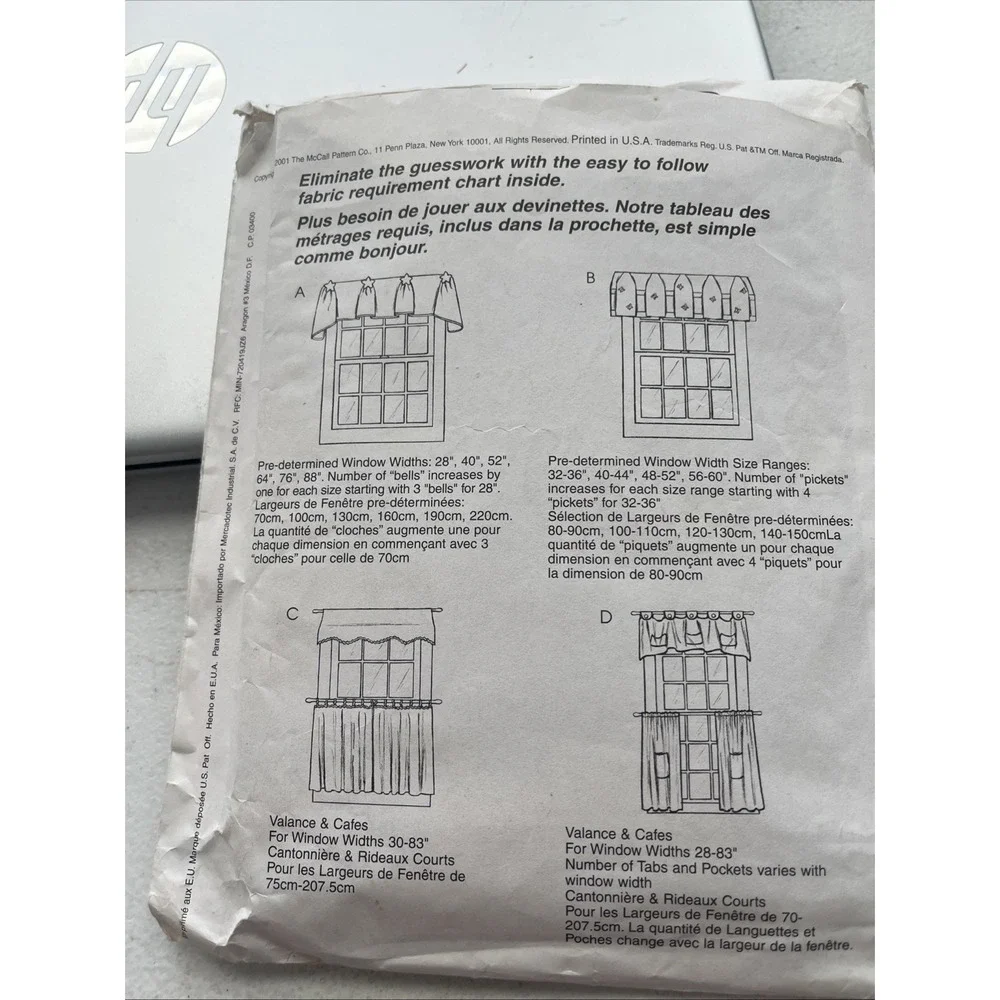 #3144 McCalls Home Decor curtains drapes uncut